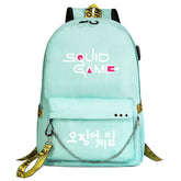 Squid Game USB Charging Backpack Shoolbag Notebook Bag Gifts for Kids Students